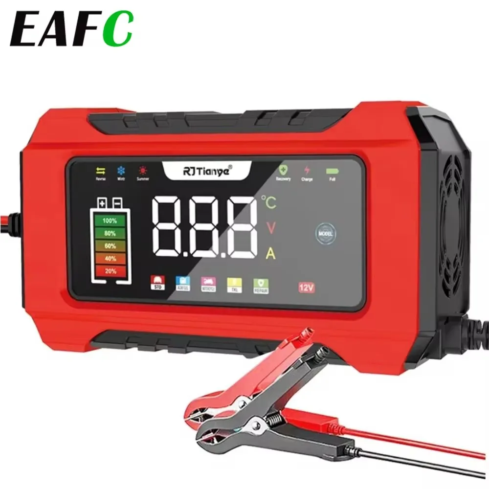 EAFC Large Sreen Colorful 6A 12V Smart Car Motorcycle Battery Charger Lead Acid Battery Smart Pulse Repair Fast Charging Device