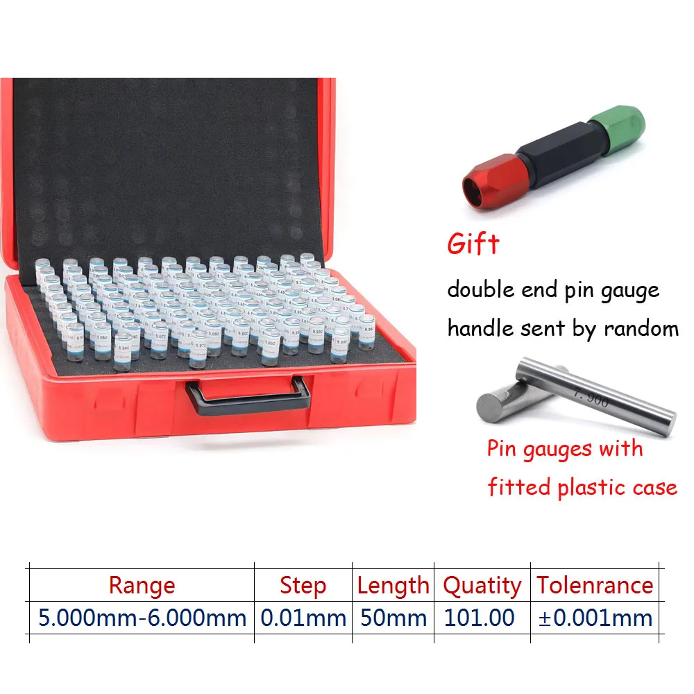 JINGALIANP Precision Steel Pin Gauge Set 5.00-6.00mm Step 0.01mm Smooth Plug Hole Measuring Tool 101pcs / Set JX-005