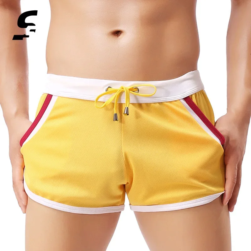 Summer Swimsuit Men Comfortable Gym Athletic Shorts Men\'s Swimwear Swimming Stitching Color Beach Swimming Quick Dry Shorts