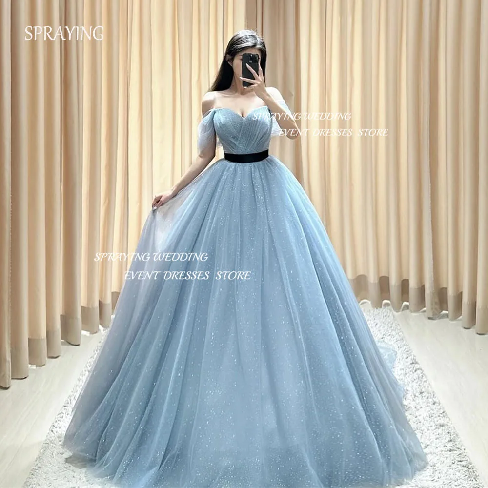 

SPRAYING Luxury Sparkly Evening Dress V Neck Off Shoulder Korea Wedding Photo Shoot Dress Long Party Dress Corset Customized