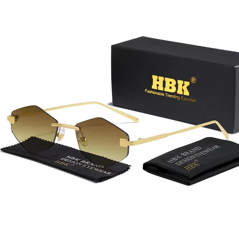

HBK Retro boundless Men sunglasses Small Polygon Sliced Sun Glasses Women Casual Gradient Glasses For Summer Beach Party