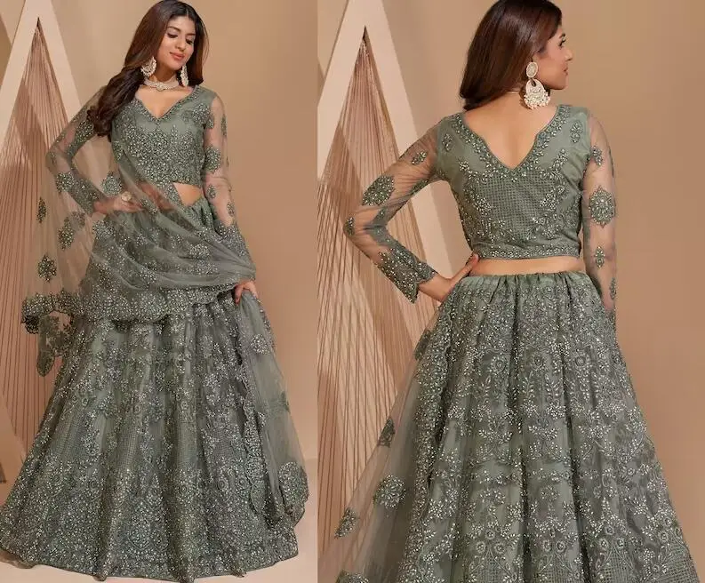 Lehenga Choli Prom Formal Dresses with Warp Pale Sky Blue Embroidered lengha Indian Princess Long Sleeve Evening Gowncustomsize