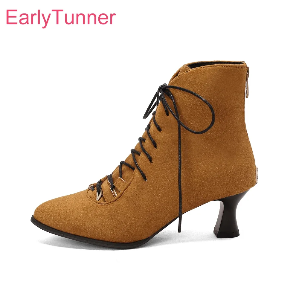 

Зимние элегантные желтые, черные женские ботильоны, пикантные офисные женские модельные туфли на высоком каблуке с острым носком, большие размеры 11, 42, 44 48