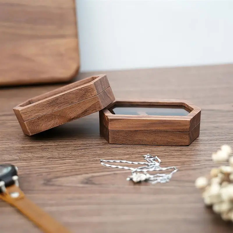 Ring Box Jewelry Storage Engagement Wedding Ceremony Ring Proposal Ring Rustic Wedding Gift for Girl Walnut Wood