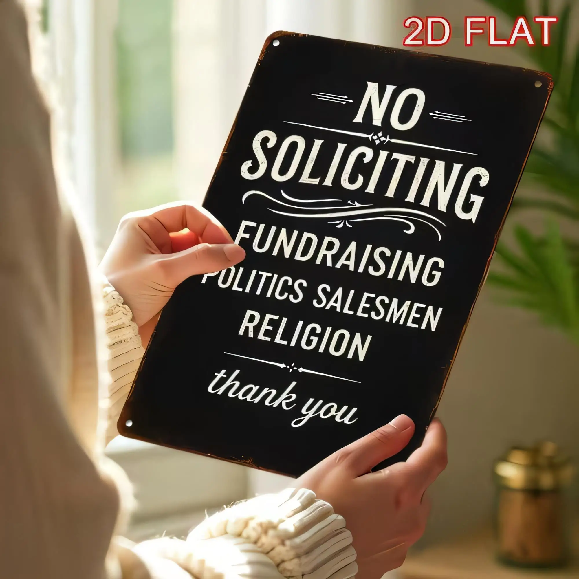 Tin Sign  Metal Wall Art “NO SOLICITING FUNDRAISING POLITICS SALES MEN RELIGION” Thank You Funny Vintage Rustic Plaque for Home