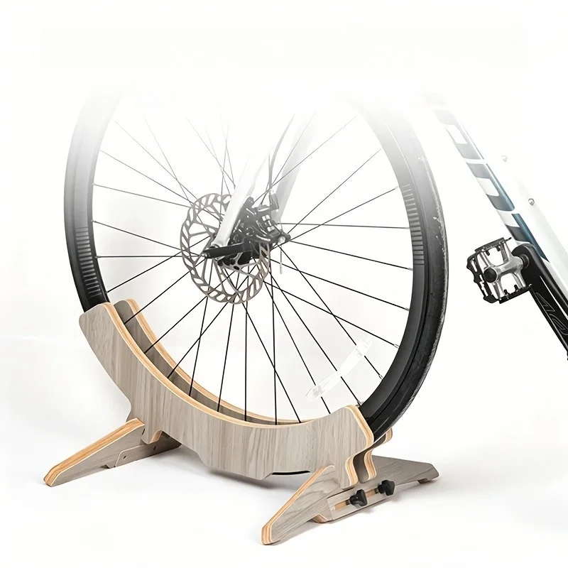 Wooden Bike Floor Stand Indoor Outdoor Storage Rack for Road Mtb Gravel Bicycles Adjustable Wheel Slots for Home Garage Office