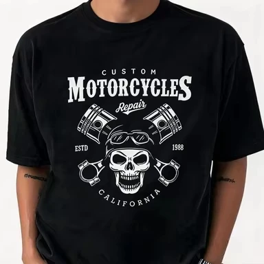 2026 New Motor Family Matching Oversized Unisex Streetwear T Shirt Custom Motorcycles Skull Piston California Biker Graphic Tee