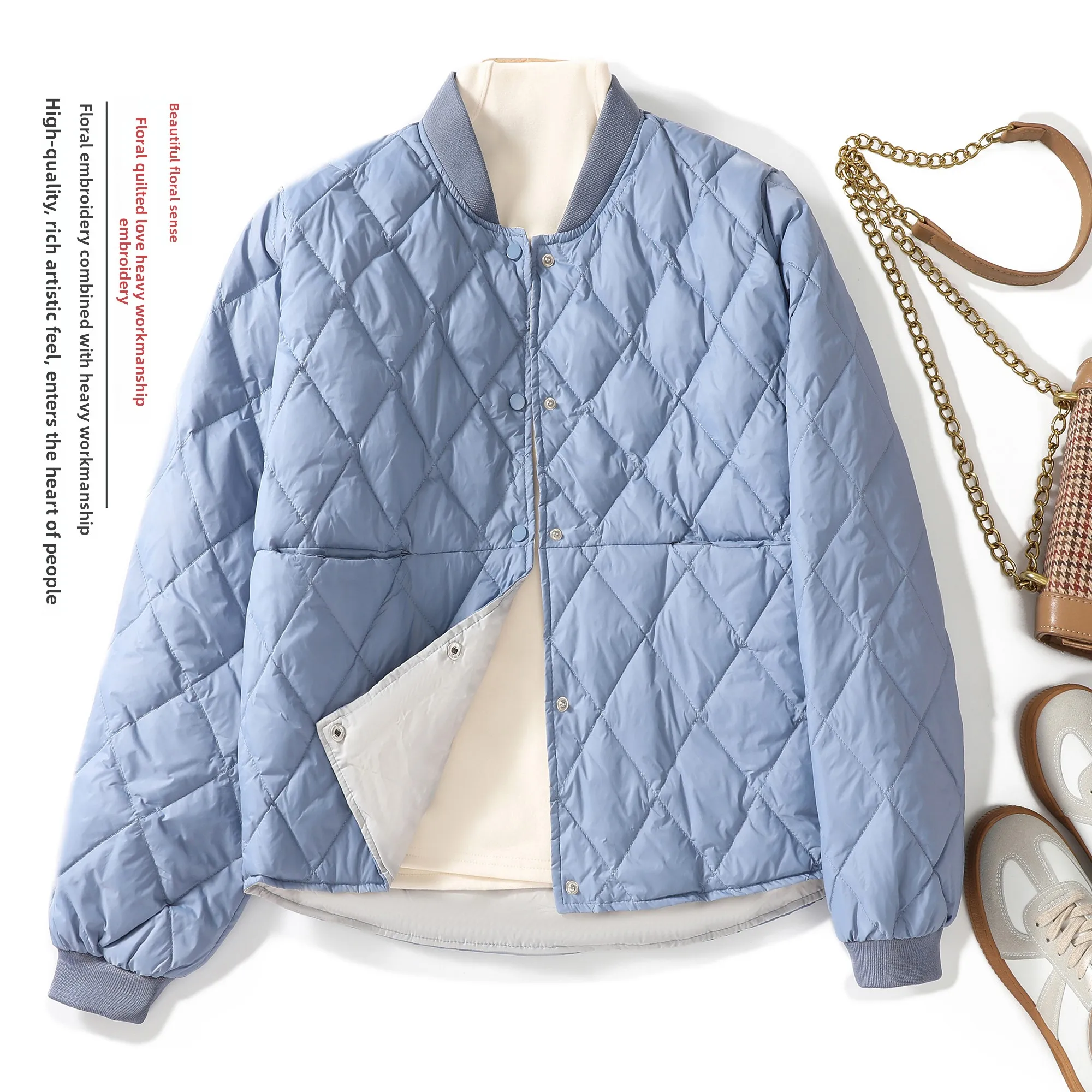 

Lightweight Padded Cotton Jaet Women's Loose Fit Stand Collar Quilted Design Long Sve Commute Sle Winter Outerwear