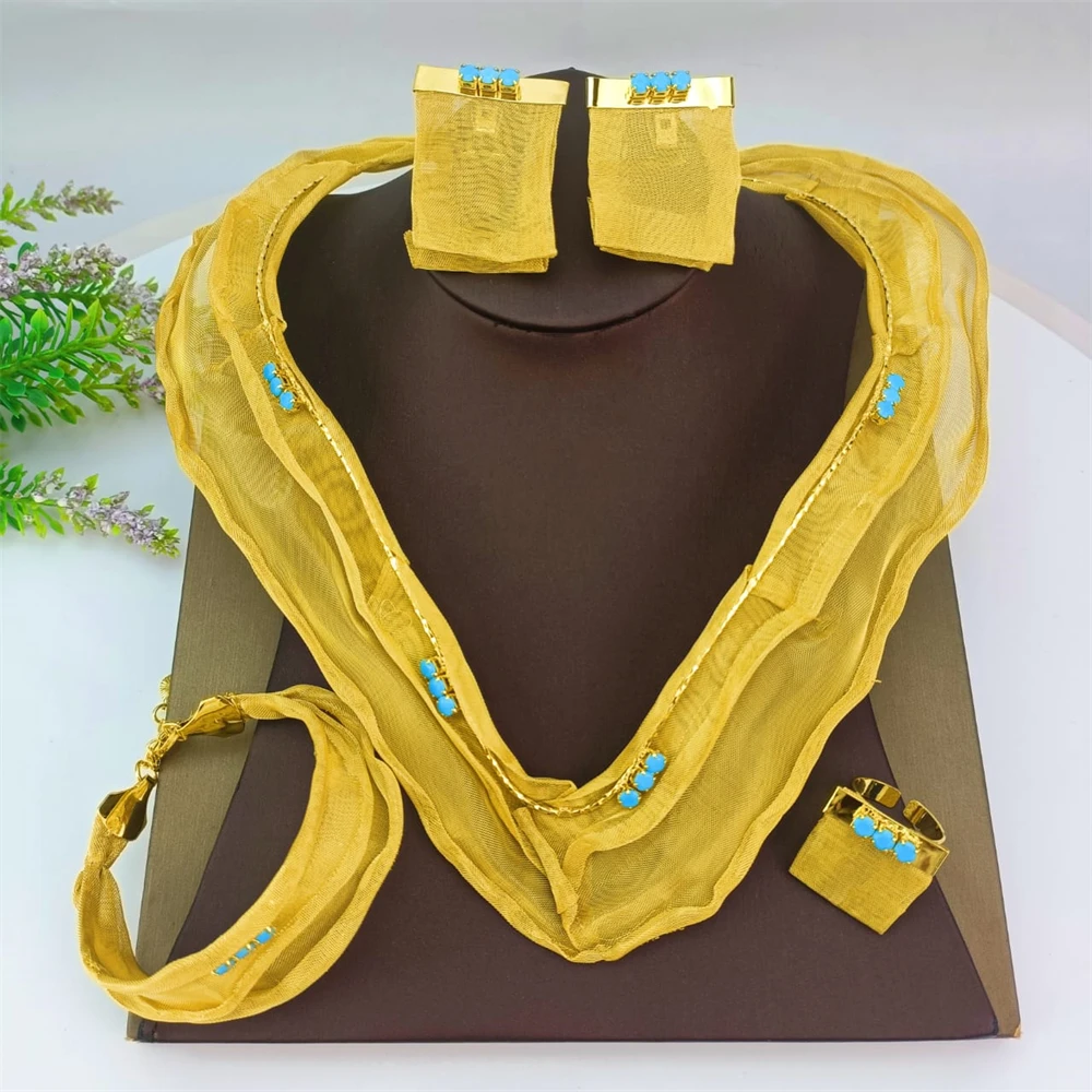 EMMA أزياء النساء الزفاف اليدوية مجوهرات كبيرة اكسسوارات الأفريقية الفاخرة البرازيلي مطلية بالذهب طقم مجوهرات هدية عيد ميلاد