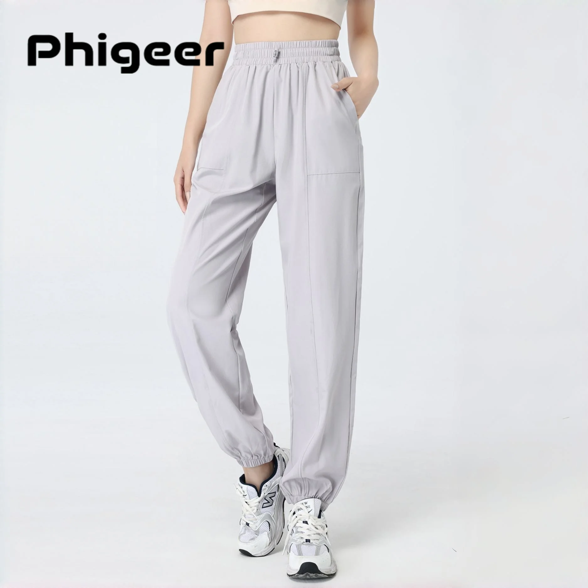 

PHIGGER women's running pants with pockets and elastic wasit athletic tapered lounge Pants for workout yoga hiking sweatpants