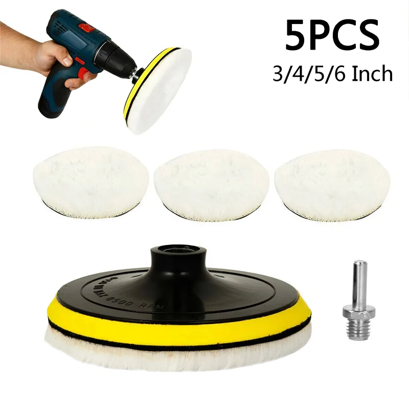 

5PCS 3/4/5/6/7 inch Polishing Pad Car Waxing Sponge Disk Wool Wheel Auto Paint Care Polisher Pads Car Gadget Polishing Kit