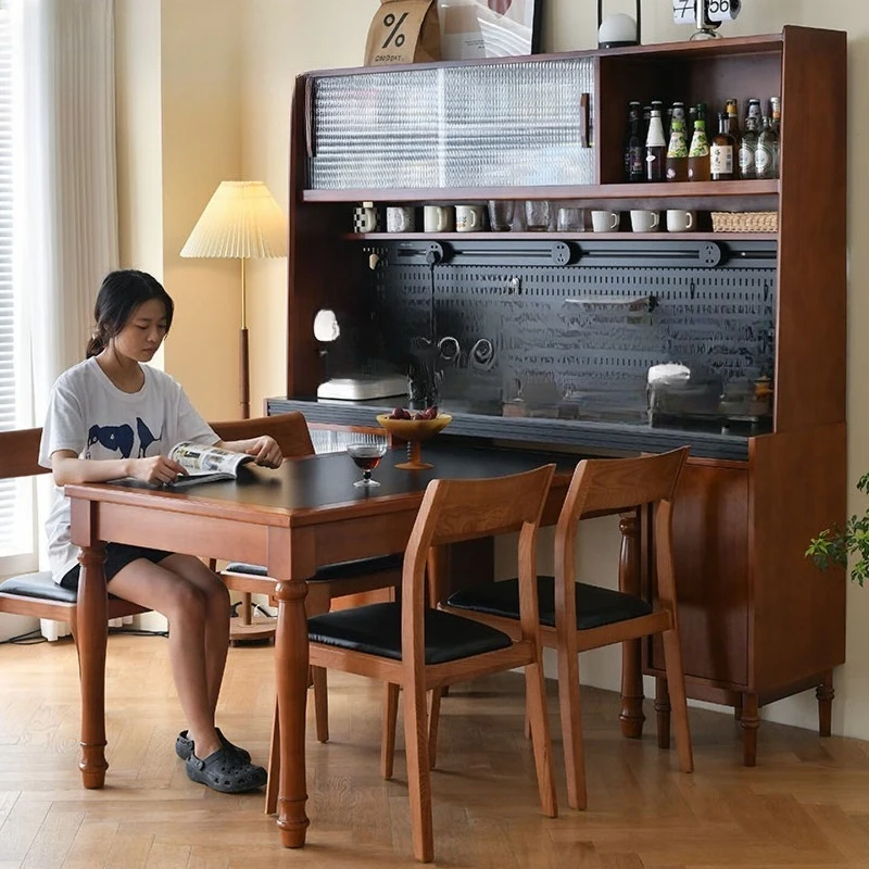 Sideboard and dining table integrated solid wood tall cabinet wine cabinet embedded table sintered stone wall cabinet