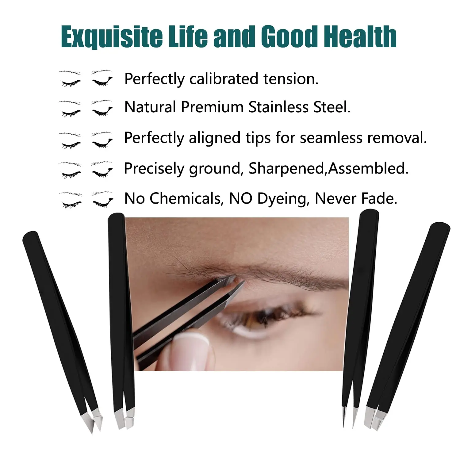 

High Precision Anti-rust Alloy Tweezers Set Professional Eyebrow Tweezers with Travel Case for Women Men Beauty Grooming Tools