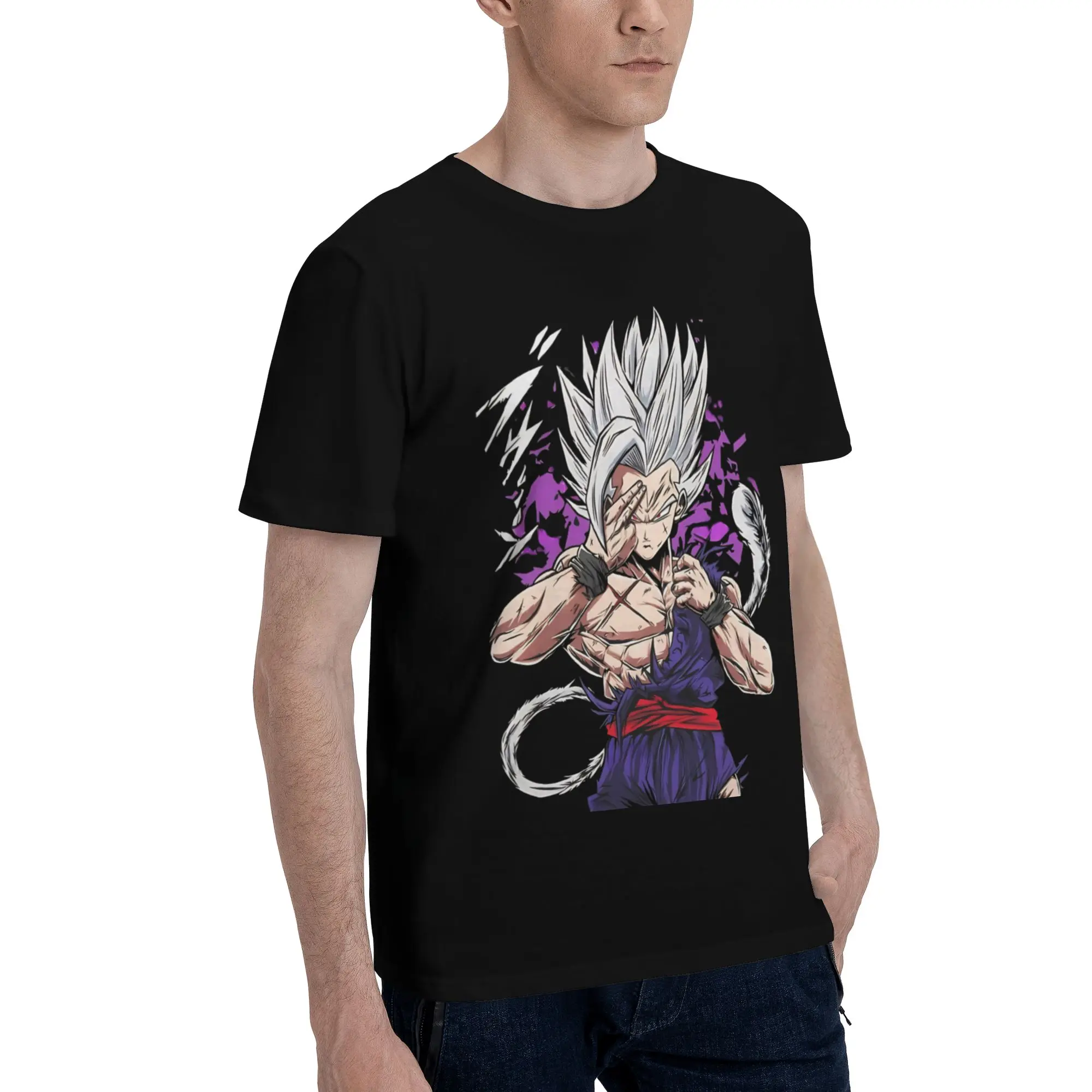 Transcendent White Hair Evolution Men's T Shirt Goku Casual Tees Short Sleeve Round Neck Pure Cotton New Arrival Clothes T-Shirt