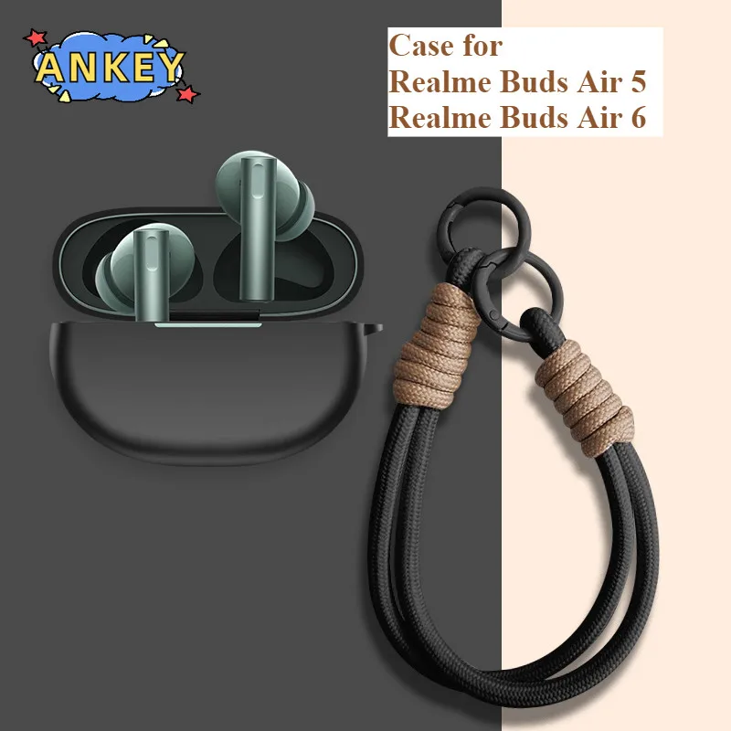 لـ Realme Buds Air 5 6 حافظة ناعمة من السيليكون واقية محمولة مقاومة للخدش مع حبل حلقة تسلق