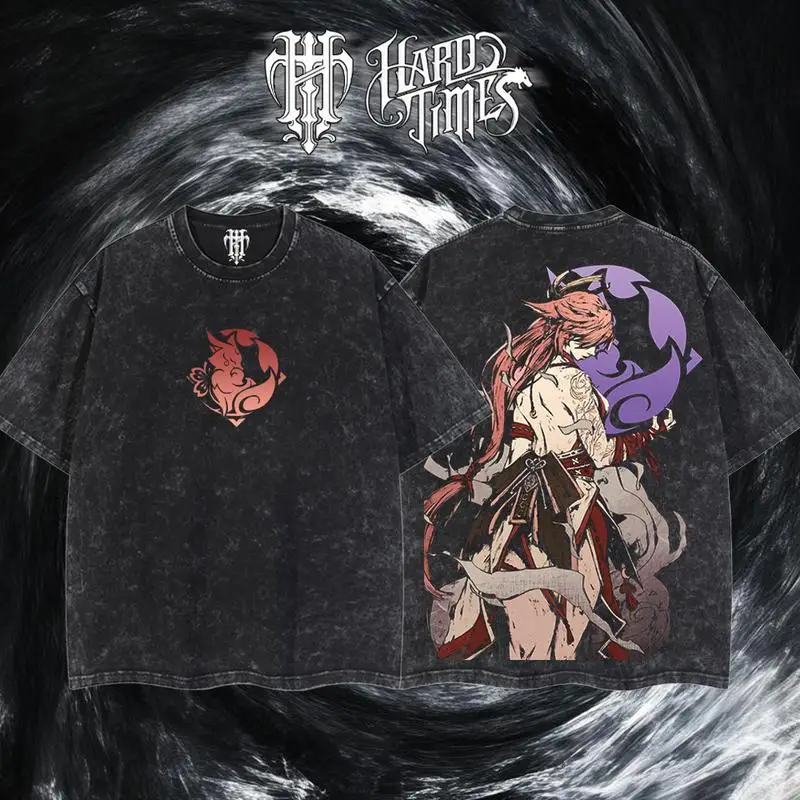 

HardTimesClothing yae miko genshin impact v2 Retro Vintage Comfort T-shirt, Double-Sided Graphic Tee, Unisex Casual Comfort T-sh