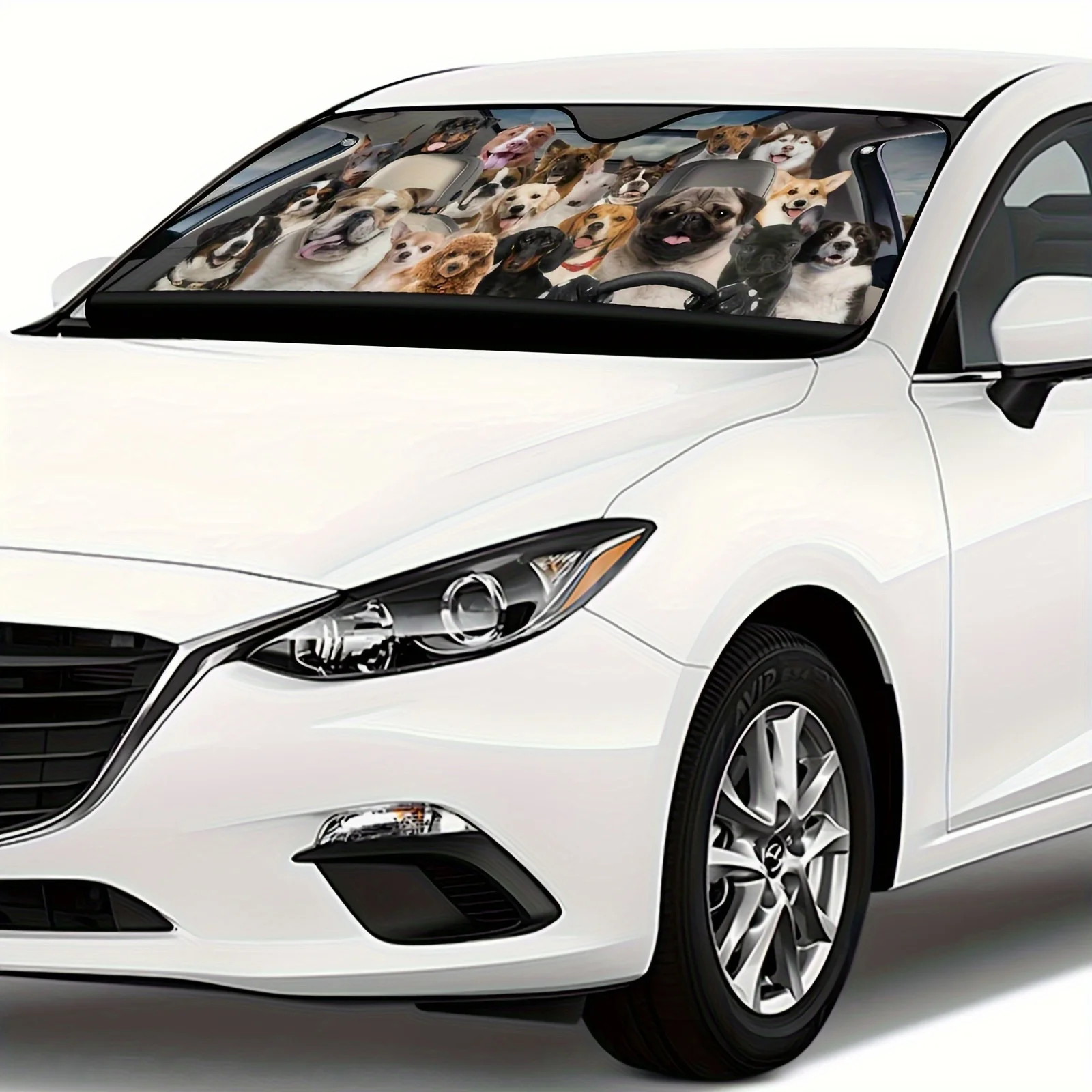 عبوة واحدة من مظلة الزجاج الأمامي للحماية من الأشعة فوق البنفسجية على شكل كلب، مادة فقاعات من رقائق الألومنيوم مقاس 54 بوصة، مقاومة للخدش وقابلة للطي في السيارة #5