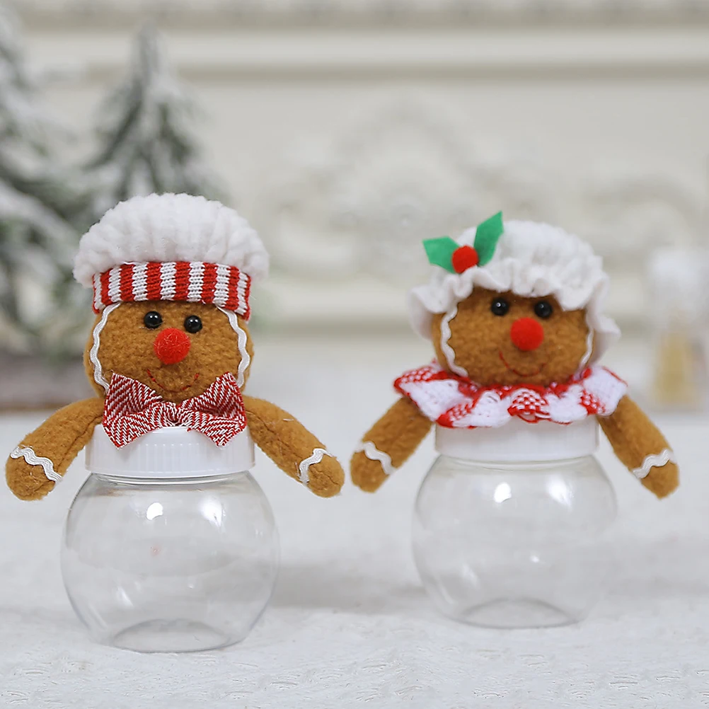 

2pcs Clear Plastic Christmas Candy Jars Cartoon Storage Gift Boxes Party Favors Reusable Xmas Jars For Holiday Decoration Candy