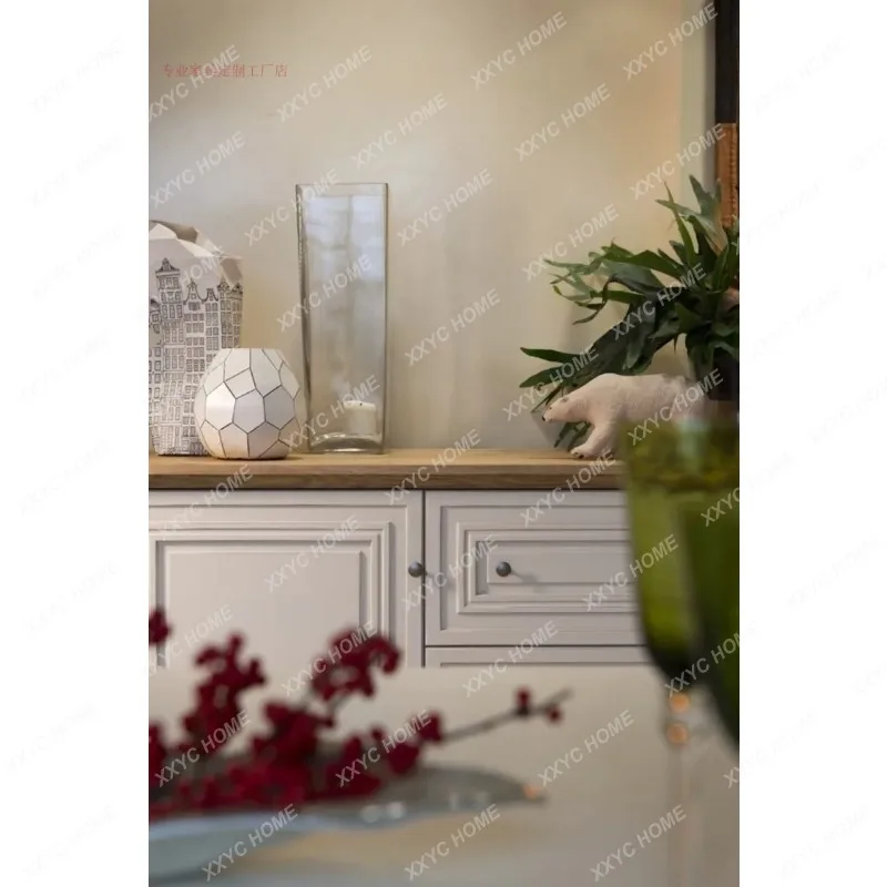 XX Country Style Solid Wood Sideboard Homestay Storage Living Room Entrance Wine Cabinet Model Room Customizable