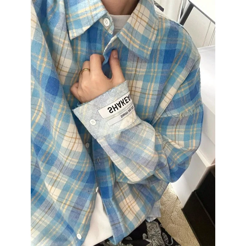 

Мужская летняя рубашка в синюю клетку, легкая, повседневная, свободного кроя, из смесовой ткани, с защитой от солнца