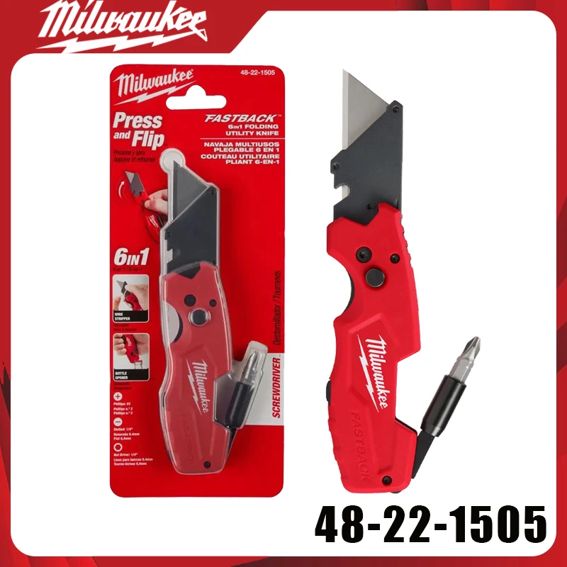 Milwaukee 48-22-1505 FASTBACK 6-in-1 Utility Knife Multi-Tool with Screwdriver Wire Stripper & Bottle Opener