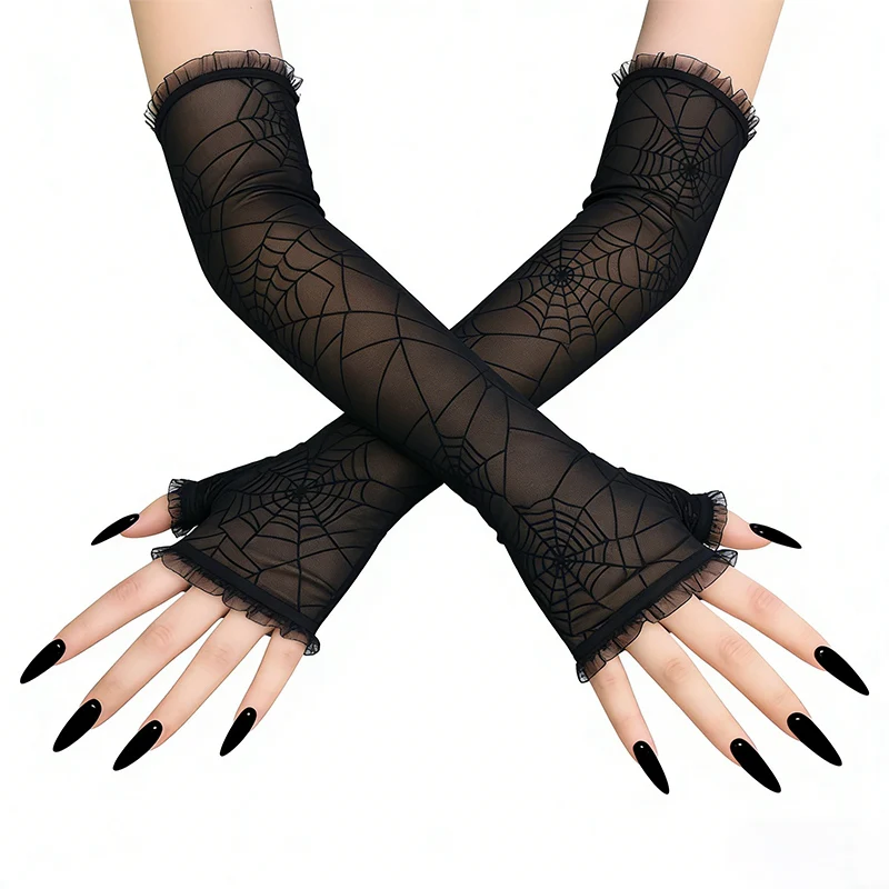 Spider Web Sun Protection Sleeves Dark Gothic Style Spider Web Sun Protection Sleeves Summer Full-Finger Sun Protection Gloves