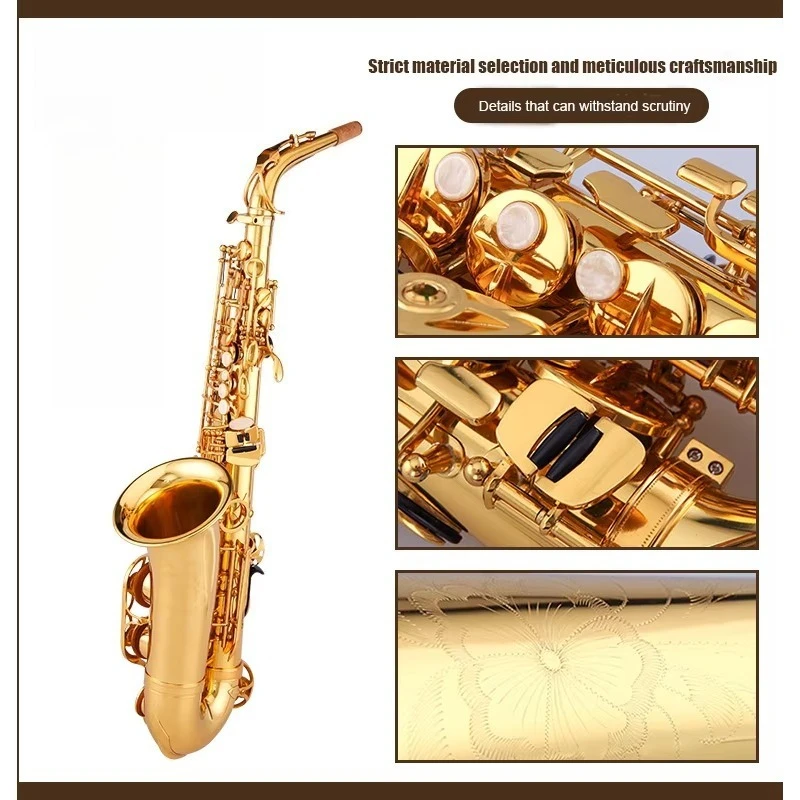 Professional Performance Level Lacquer Gold Hand-Carved E-Flat Alto Saxophone With Accessories Wind Instruments
