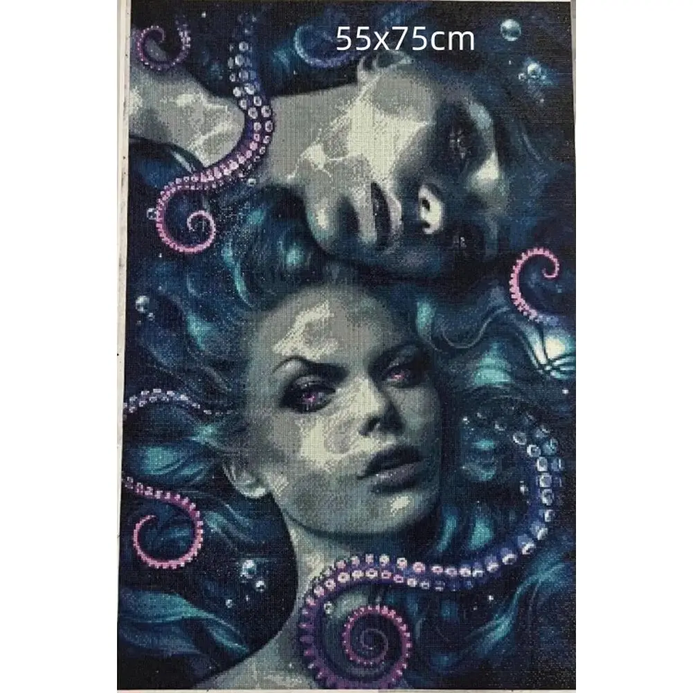 Ocean Goddess Diamond Painting Kit Full Drill , Evil Siren Mermaid ,  Ethereal Coastal Wall Decor , Sea Witch Girl Painting