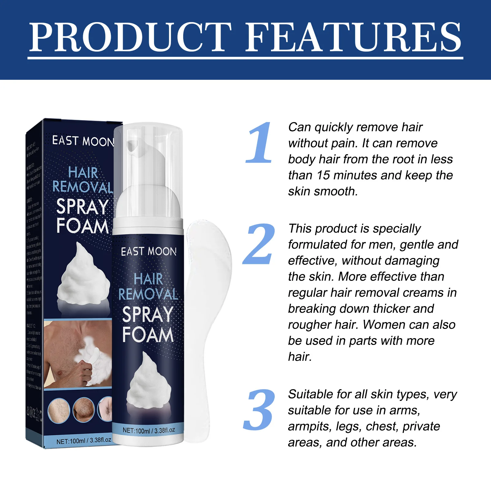 

Say Goodbye To Hairs - Hair Removal Cream Spray for Men, Hair Removal Foam for Smooth and Gentle Skin, Remove Hair From Anywhere