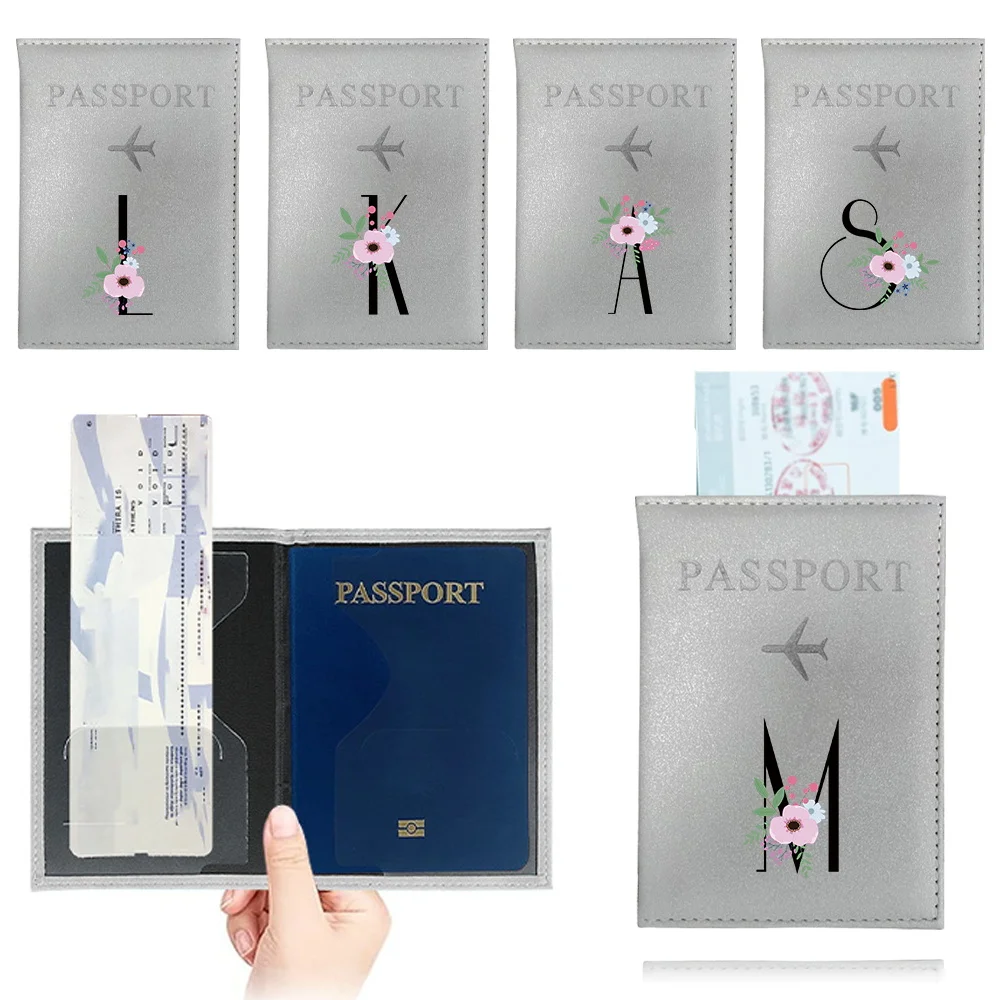 Passport Cover Bag Travel Passport Holder Case ID Bank Card Storage Case Multiple Slots for Cards Documents Flower and Black