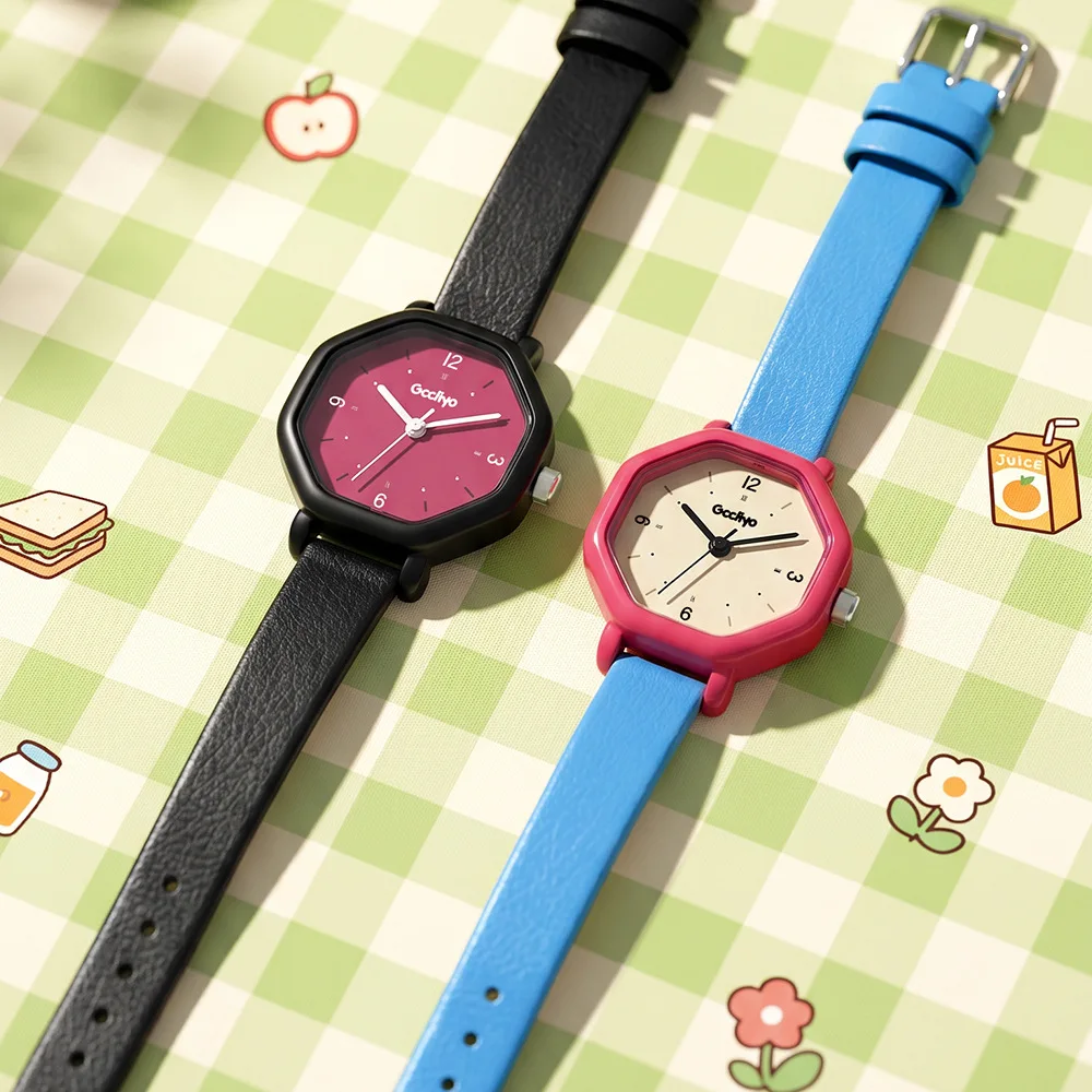 Korean Girl's Watch Octagonal Dopamine Belt Quartz Watch Minimalist Mori Junior High School Student Watch for Women