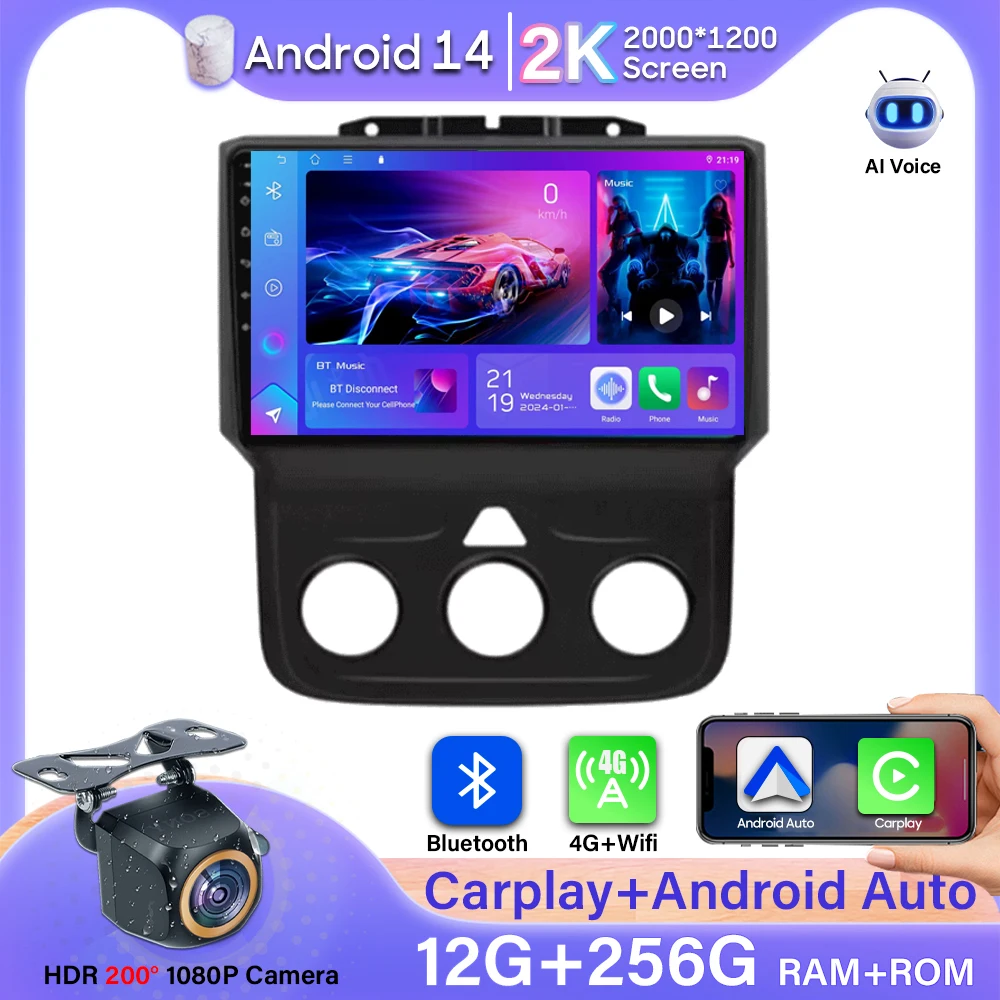 

Android 14 For Dodge Ram 1500 2500 3500 2013-2018 Car Radio Head Unit Auto BT Stereo Multimedia Video Monitor GPS Navigation DSP
