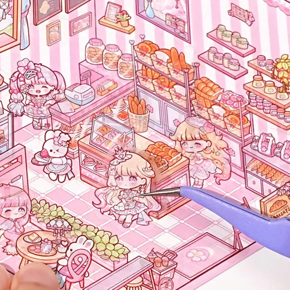 125*140mm DIY Project 3D House Stickers Adults Kids Cartoon Sticker Stress Relief Miniature Scene Decals Korean Style Stickers