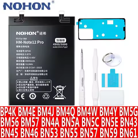 NOHON BP4K BN53 Battery For Xiaomi Redmi Note 12 Pro 11 10 9 8 7 6 5 4X 8T 9S 10S 11E 11T 12T POCO X3 NFC X5 F1 F2 F3 M3 Bateria