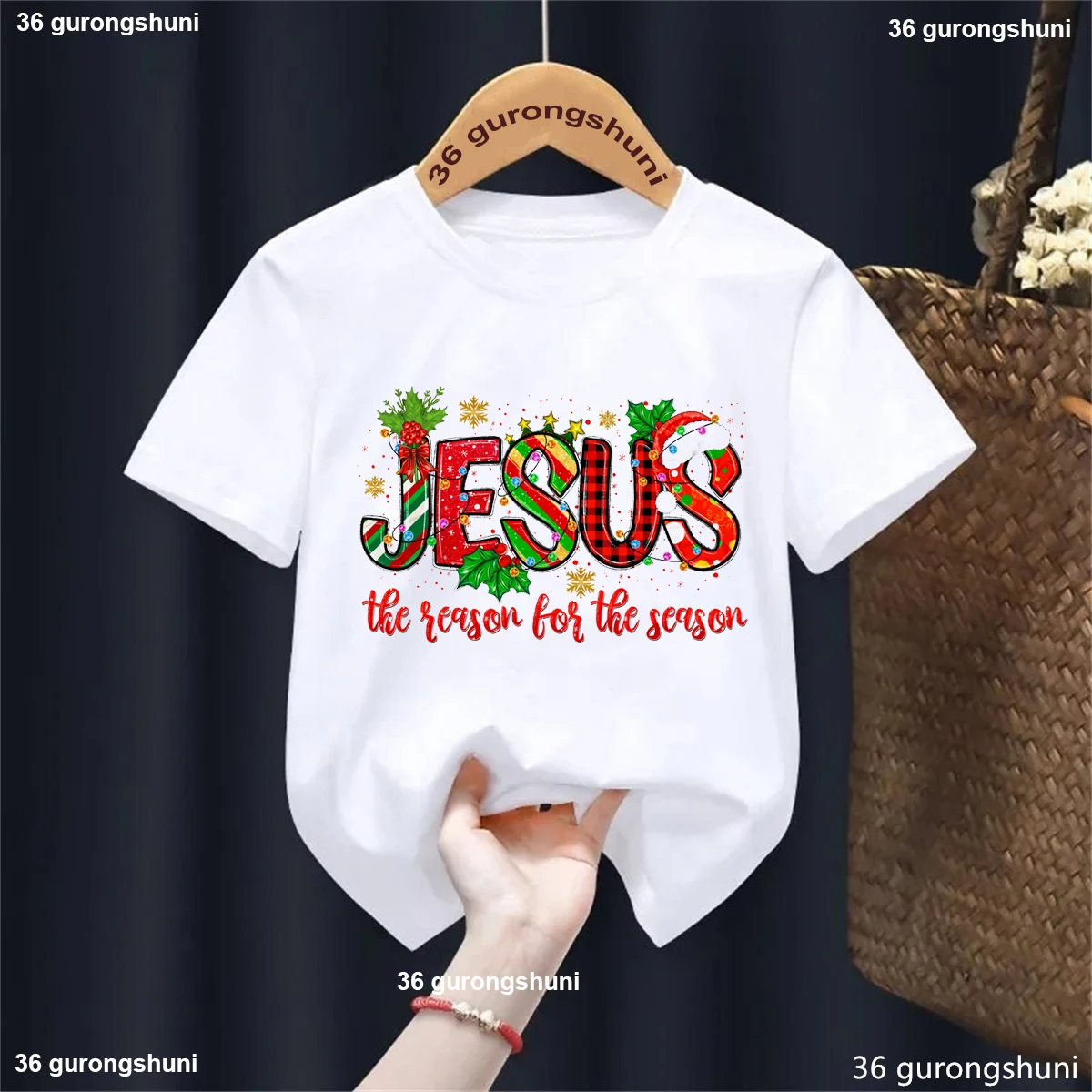 Jesus The Season For The Reason Graphic Printed T Shirt Girls/Boys Chrsitmas Gift Kids Clothes White/Pink/Gray/Blute T-Shirt