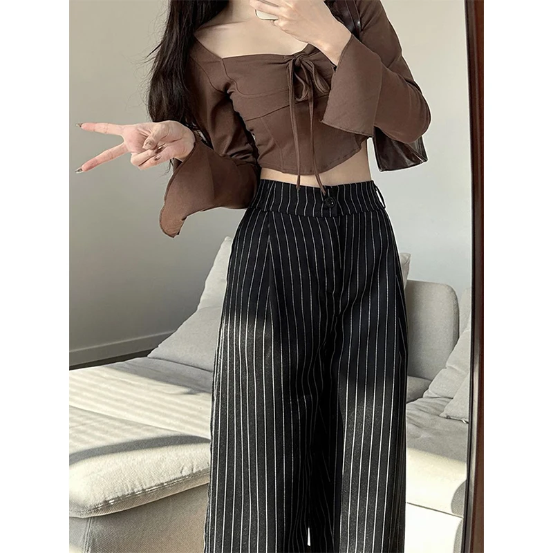 

Spring Autumn Fashion Striped Suit Pants Women Simplicity Office Lady Wide Leg Trend High Waist Straight All-match Casual Pants
