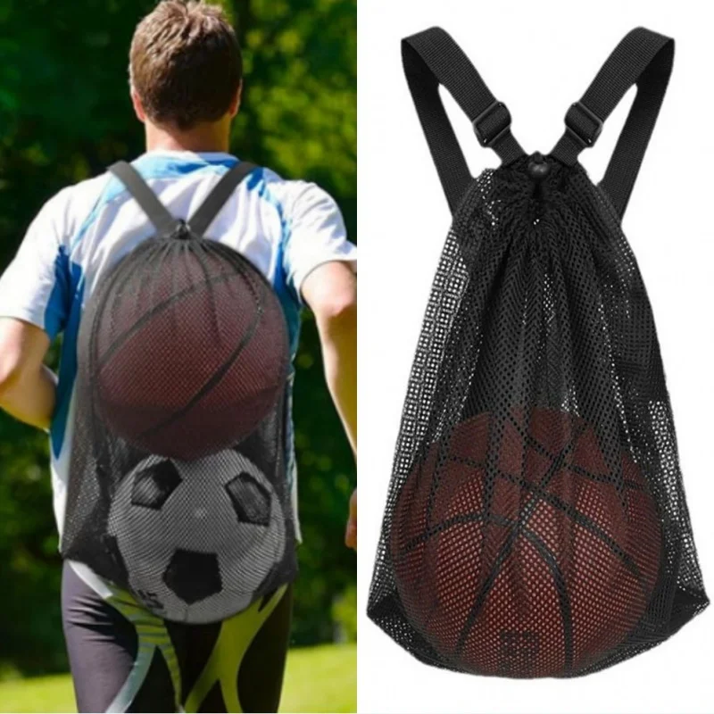 Portable Drawstring Large Backpack Bag Football Basketball Mesh Storage Bag Sports Gym Travel Hiking Toy Bag Shopping Pocket Bag