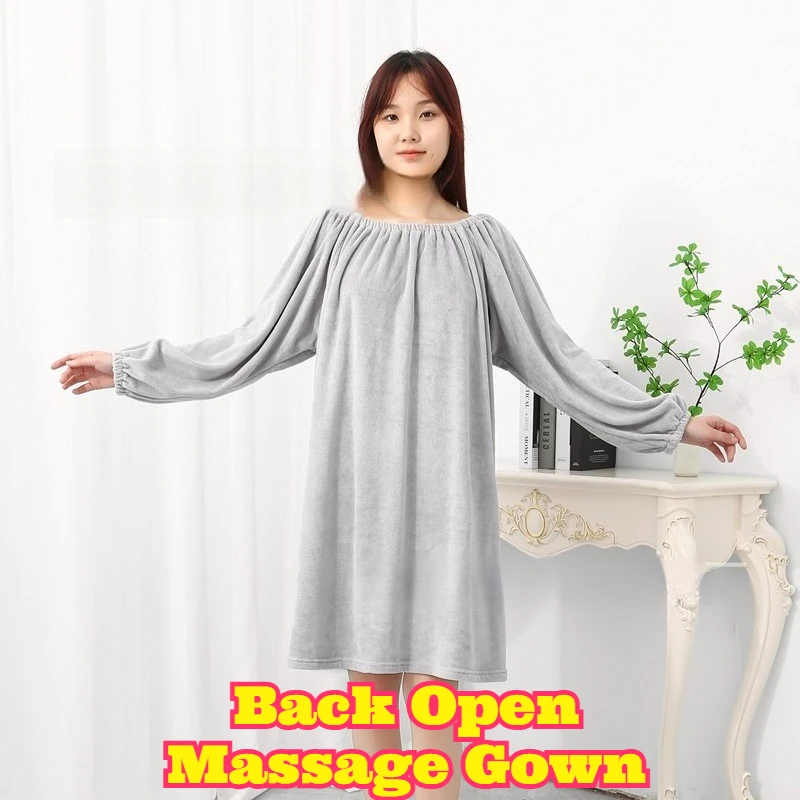Back Open Long Thick Massage Therapy Dress Gown for Beauty Salon Spa Client Shoulder Neck Stretching Relaxation Treatment