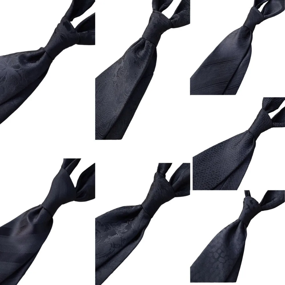 Mode couleur unie noir cravate rayures florales hommes cravate réglable main attaché rétro cravate fête