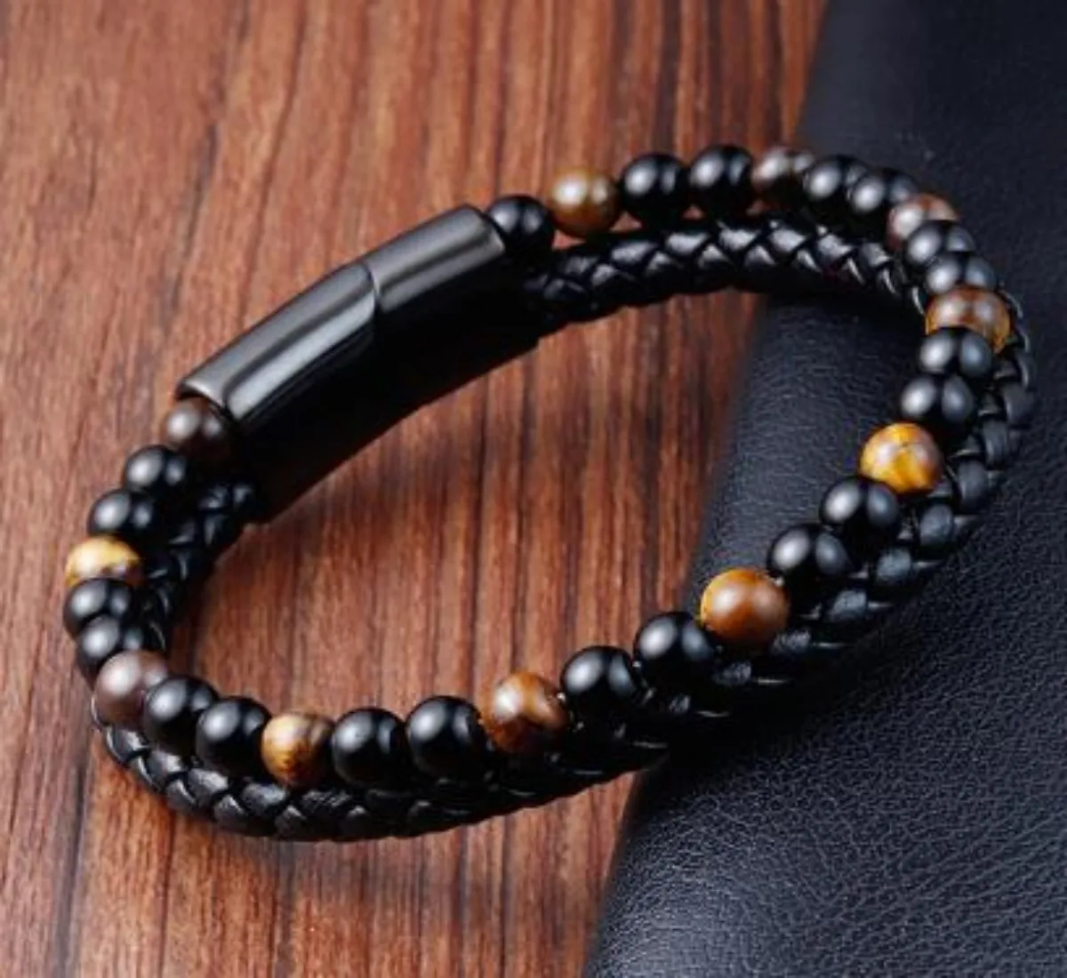 ZG Volcano Tiger Eye Beaded Bracelet Cowhide Rope Natural Stone Bracelet For Men Agate Bracelet Jewelry