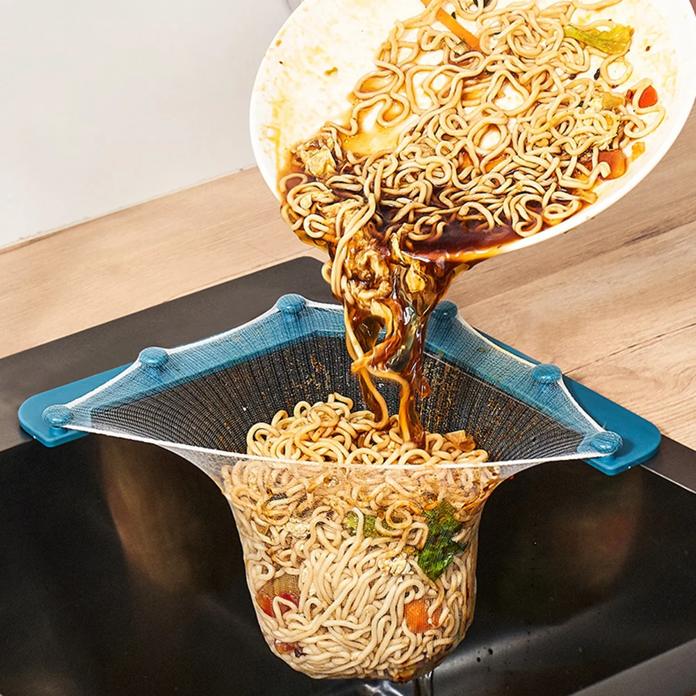 Kitchen Sink Triangle-Filter Rack Anti-Clogging Storage Holder And Trash Bag Dispenser For Food Waste Disposal