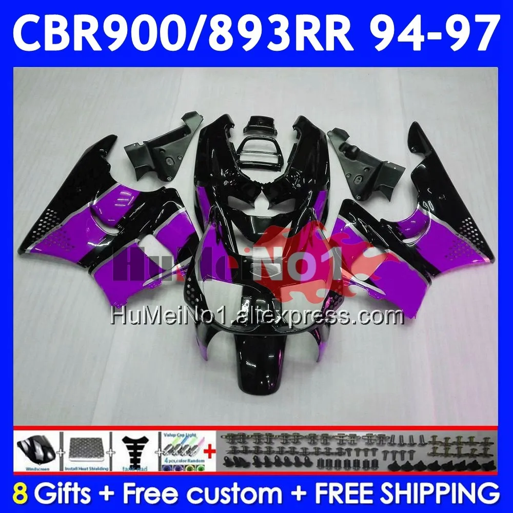 Body For HONDA CBR 893RR CBR 893 CBR900 CBR893 RR 55No.68 CBR900RR CBR893RR 94 95 96 97 1994 1995 Purple blk 1996 1997 Fairing