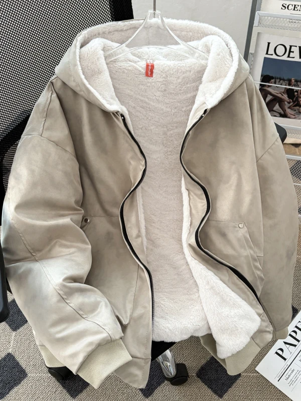 Men's Faion Thiened Faux Mink Fur Marble  Mountain Eagle Cotton Jaet Hooded Workwear Coat Warm Ci Sle Long Sve