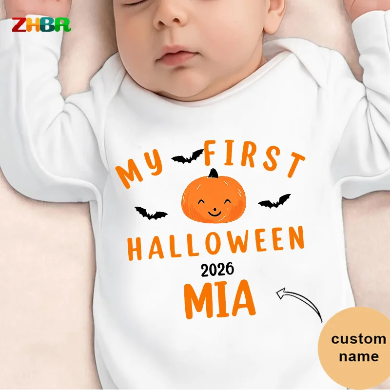 My First Halloween 2026 Baby Bodysuit Cute Pumpkin Bat Print Newborn Jumpsuit SCotton Infant Halloween Costume Baby Shower Gift