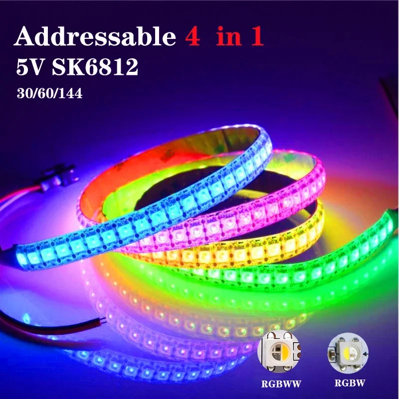 

Addressable 4 colors in 1 LED Strip SK6812IC SMD 5050 RGBW RGBWW Lamp Tape 30/60/144 leds/m 5V smart Lights