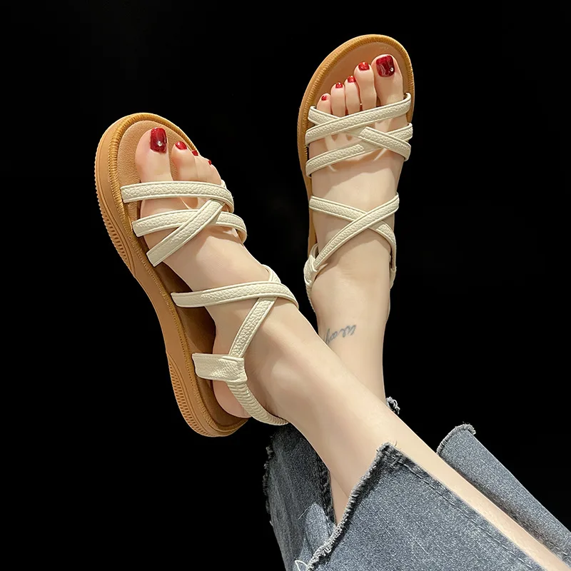

Trend Women's Flat Sandals Bottomed Elastic Band Soft Soled Summer Women's Sandals Comfort Leisure No Slip Sandals for Women