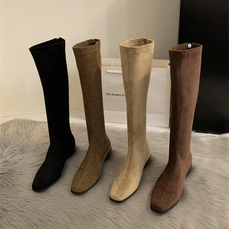 

Retro Women Knee High Boots Fashion Suede Mid Boots Designer Square Head Casual Shoes for Woman Elegant Knight Boots Botas Mujer