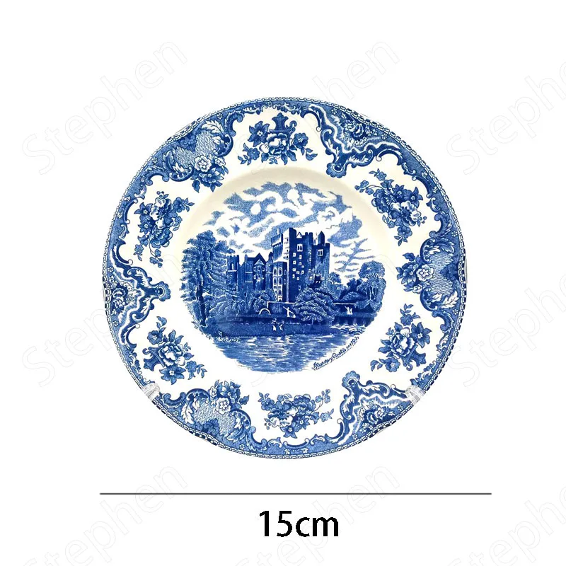 Palace Blue Castle Glaze In Color Ceramic Plate American Classic Painted Coffee Cup with Tray Afternoon Tea Cake Dessert Plates