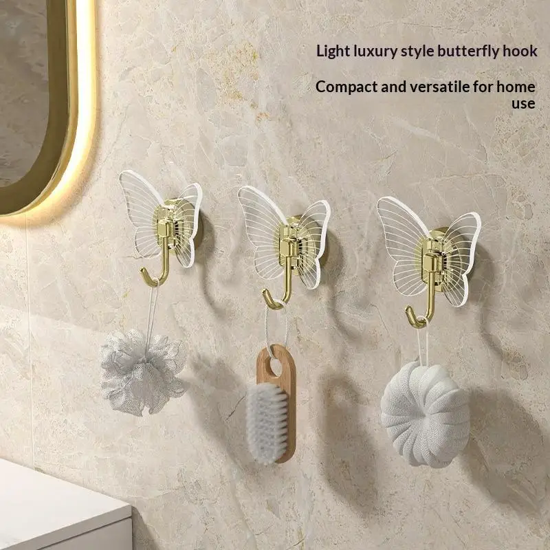 New Butterfly Shaped Self Adhesive No Drill Wall Hooks Strong Load Bearing For Hanging Bags Keys Towels