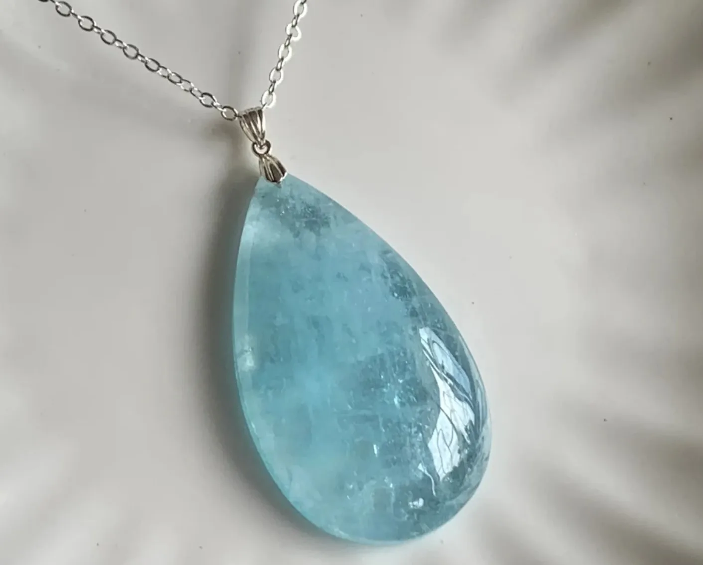 Natural Aquamarine Sterling Silver Pendant Necklace Healing Crystal Gemstone Jewelry